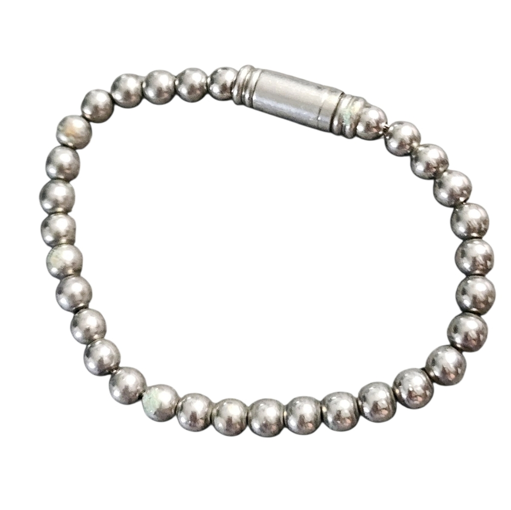Silvertone Bullet Beaded Magnetic Bracelet
